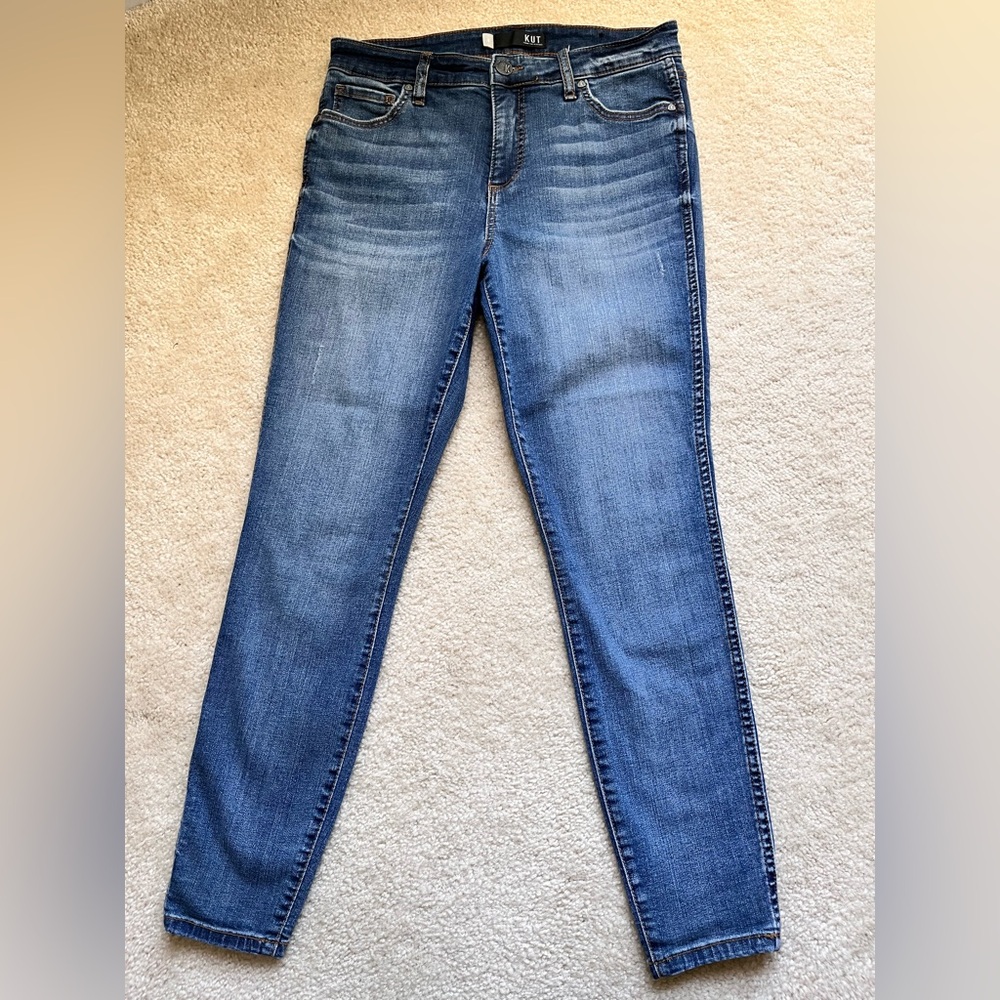 KUT High Rise Fab Ab Ankle Skinny Jeans in Classic Blue Wash, Size 8